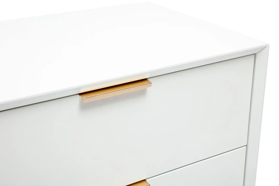 Commode blanche mat et métal doré 6 tiroirs L120 cm GIANA