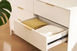 Commode blanche mat et métal doré 6 tiroirs L120 cm GIANA