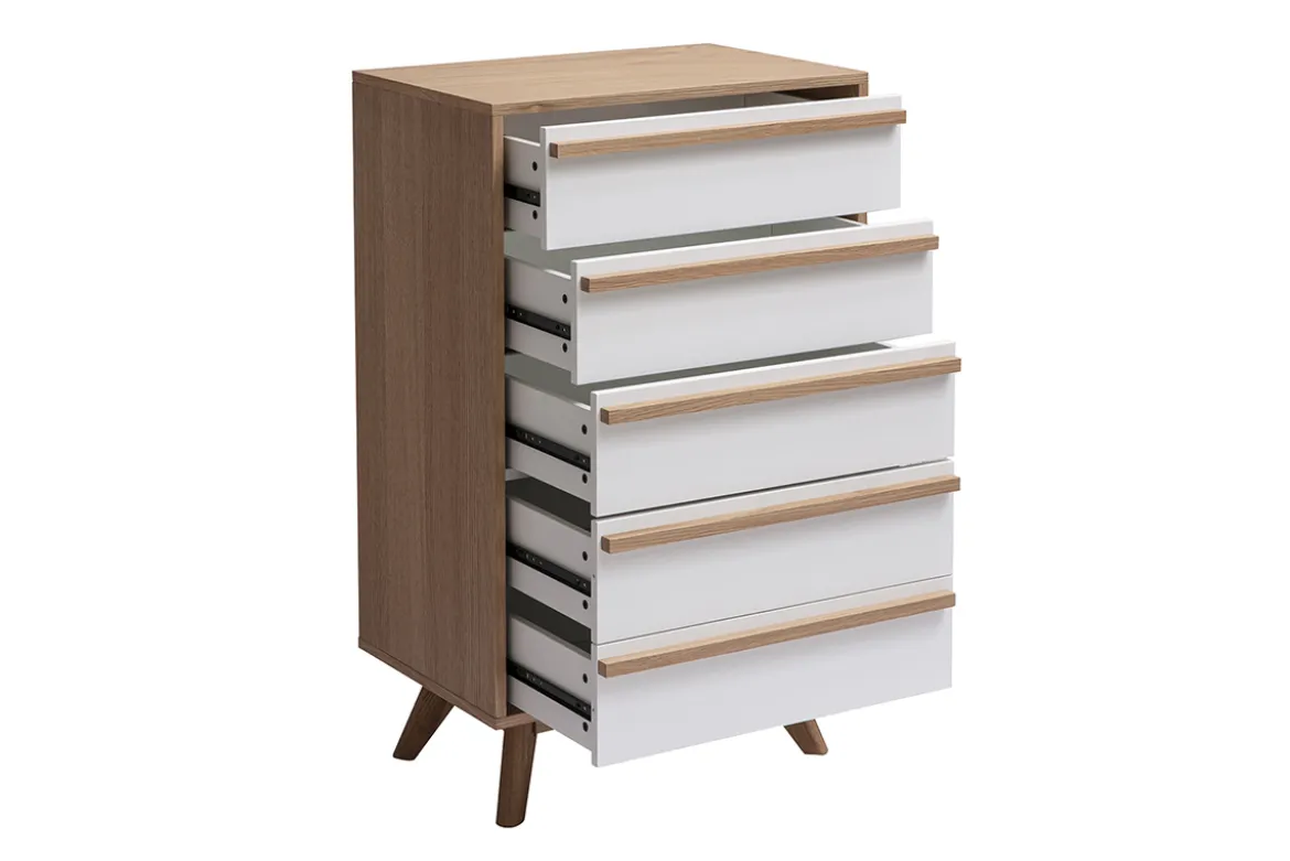 Commode chiffonnier - semainier scandinave 5 tiroirs L60 cm HELIA