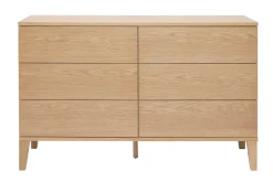 Commode en bois clair chêne 6 tiroirs L120 cm FREDDY