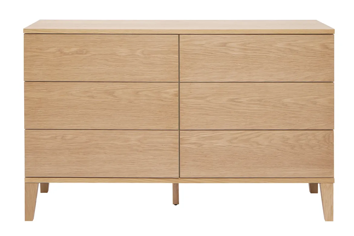 Commode en bois clair chêne 6 tiroirs L120 cm FREDDY