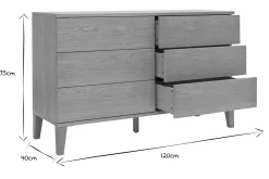 Commode en bois clair chêne 6 tiroirs L120 cm FREDDY