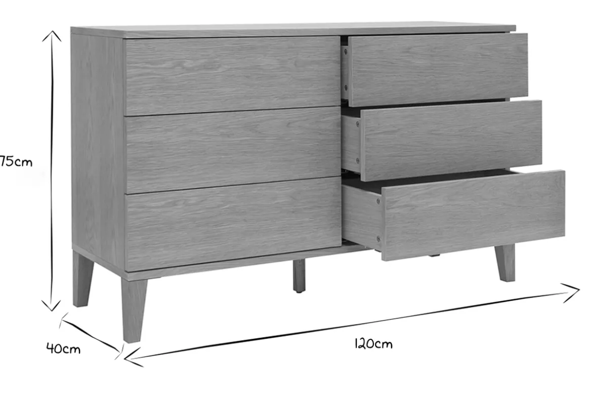 Commode en bois clair chêne 6 tiroirs L120 cm FREDDY