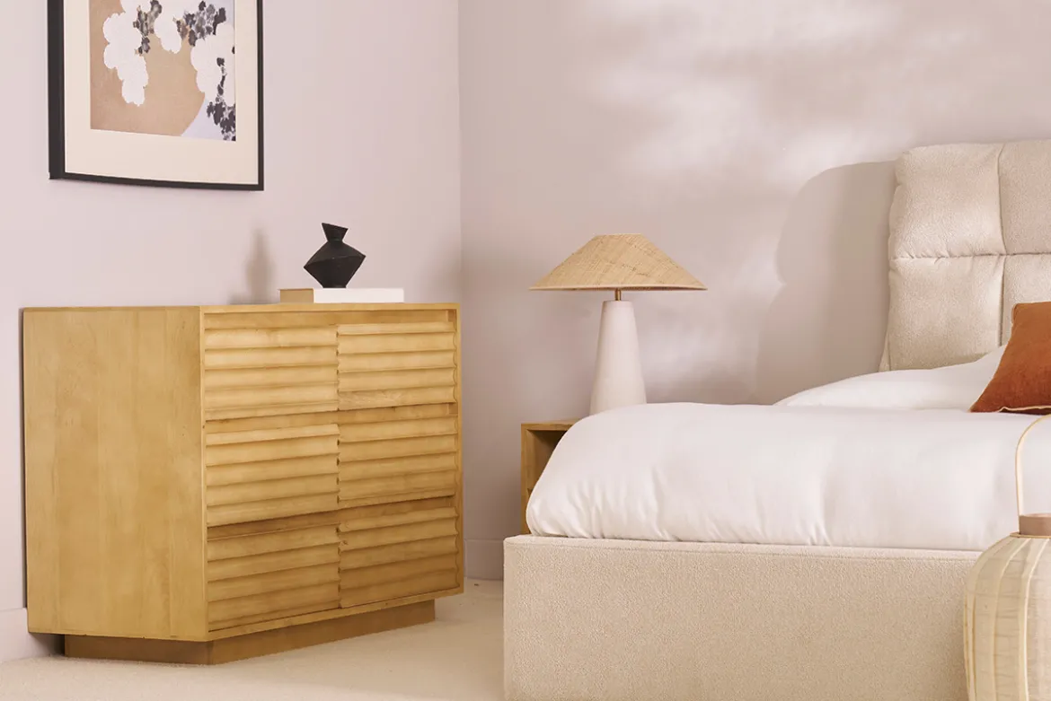 Commode en bois manguier massif 6 tiroirs L110 MATCHA