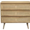 Commode en bois manguier massif et cannage rotin 3 tiroirs L90 cm ACANGE