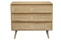 Commode en bois manguier massif et cannage rotin 3 tiroirs L90 cm ACANGE