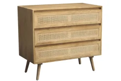 Commode en bois manguier massif et cannage rotin 3 tiroirs L90 cm ACANGE