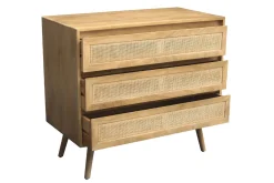 Commode en bois manguier massif et cannage rotin 3 tiroirs L90 cm ACANGE