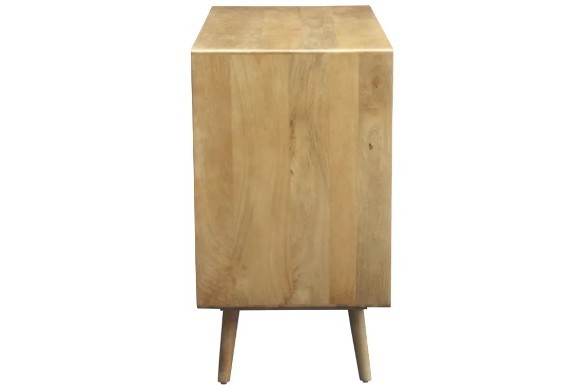 Commode en bois manguier massif et cannage rotin 3 tiroirs L90 cm ACANGE