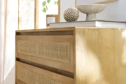 Commode en bois manguier massif et cannage rotin 3 tiroirs L90 cm ACANGE