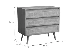 Commode en bois manguier massif et cannage rotin 3 tiroirs L90 cm ACANGE