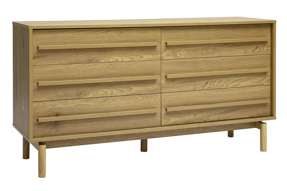 Commode finition bois chêne 6 tiroirs L140 cm YSEULT