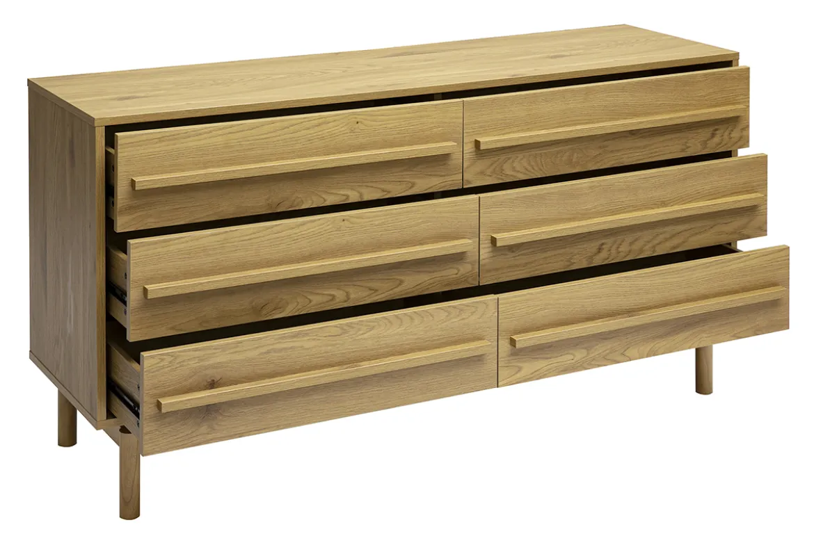 Commode finition bois chêne 6 tiroirs L140 cm YSEULT