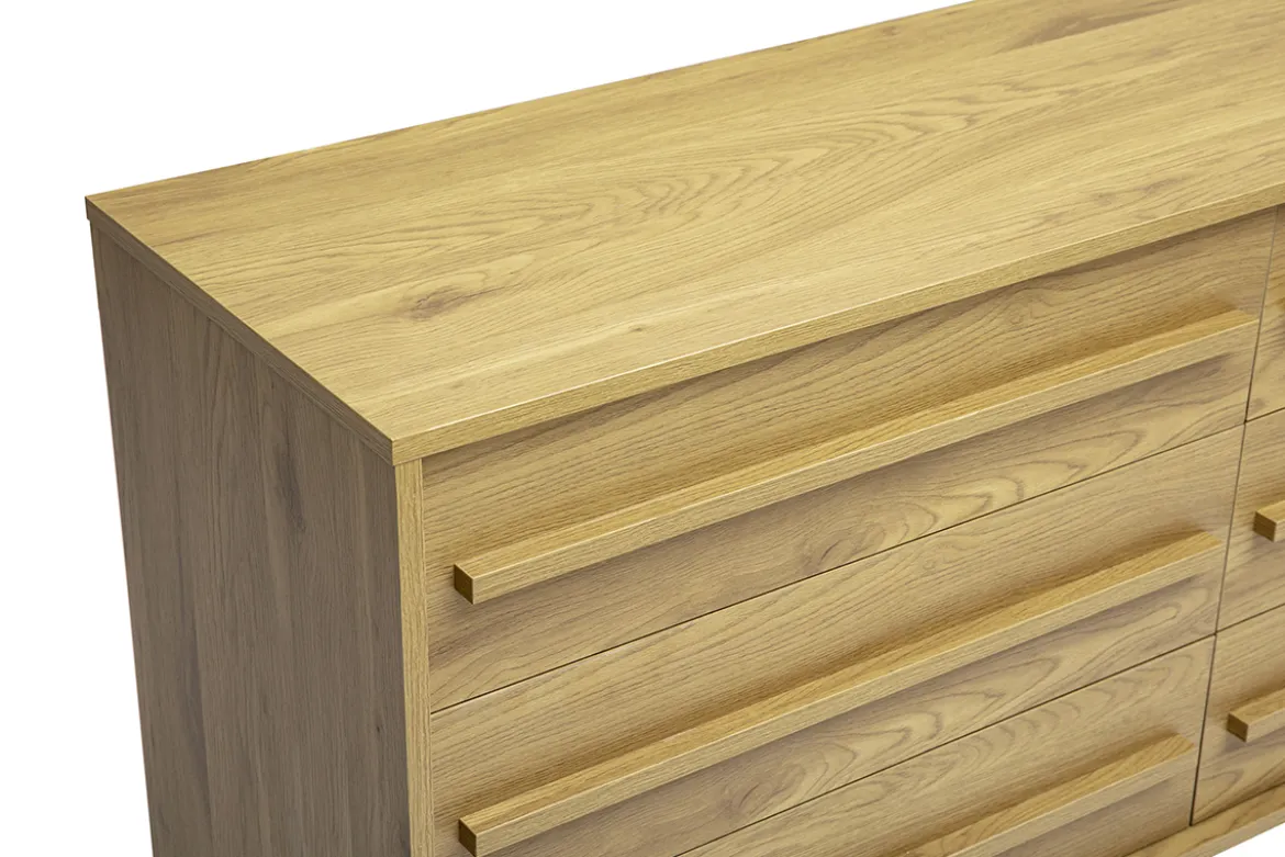 Commode finition bois chêne 6 tiroirs L140 cm YSEULT