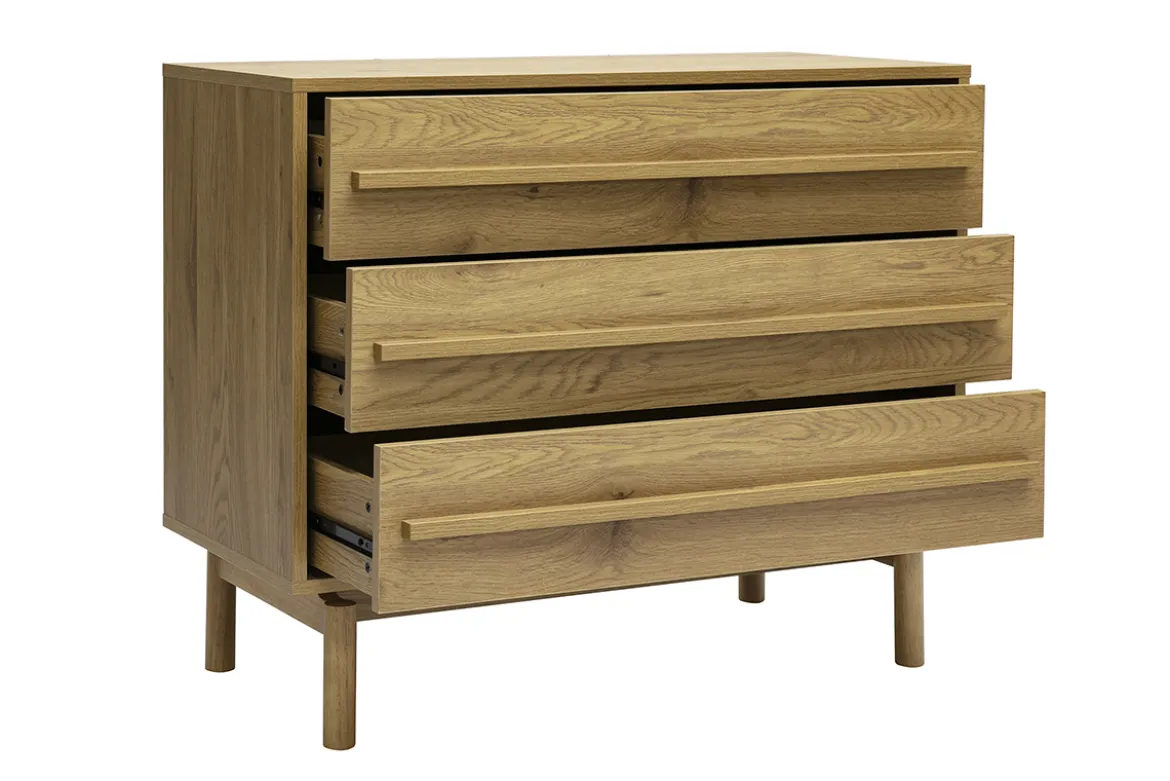 Commode finition bois chêne 3 tiroirs L90 cm YSEULT