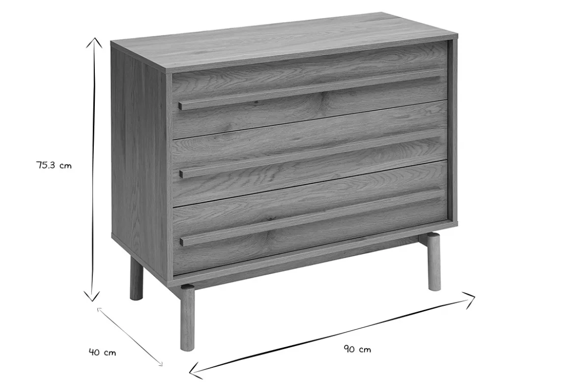 Commode finition bois chêne 3 tiroirs L90 cm YSEULT