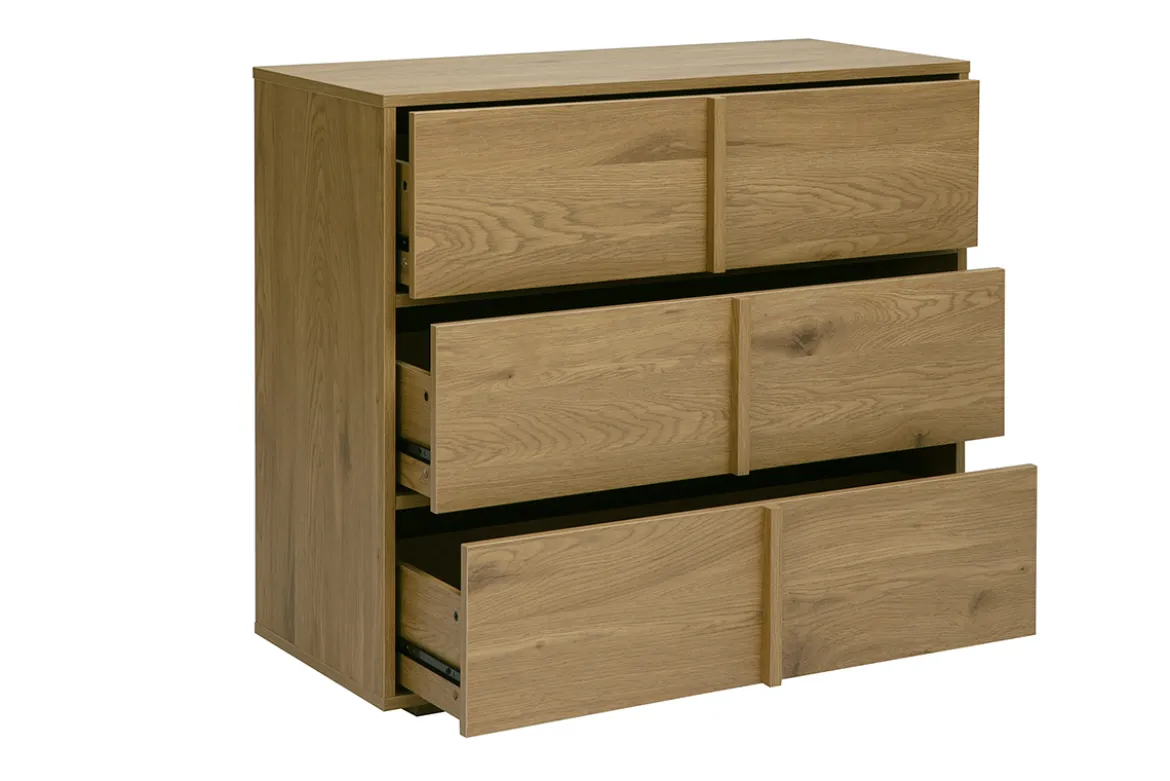 Commode finition bois clair chêne 3 tiroirs L90 cm LOTHAIRE