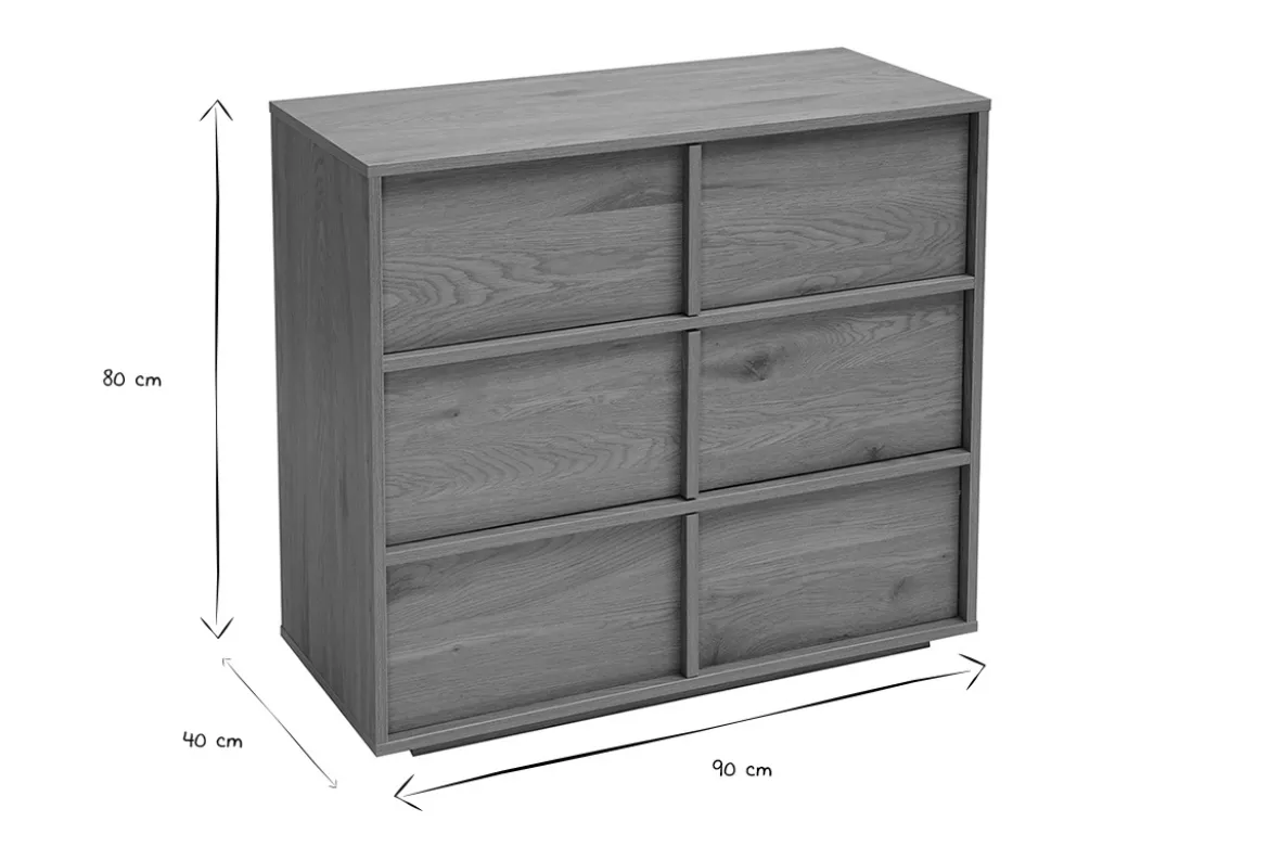Commode finition bois clair chêne 3 tiroirs L90 cm LOTHAIRE