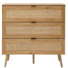 Commode finition bois clair, cannage en rotin et métal noir 3 tiroirs L100 cm MANILLE