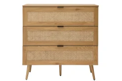 Commode finition bois clair, cannage en rotin et métal noir 3 tiroirs L100 cm MANILLE