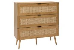 Commode finition bois clair, cannage en rotin et métal noir 3 tiroirs L100 cm MANILLE