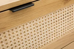 Commode finition bois clair, cannage en rotin et métal noir 3 tiroirs L100 cm MANILLE