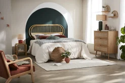 Commode finition bois clair, cannage en rotin et métal noir 3 tiroirs L100 cm MANILLE