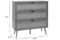 Commode finition bois clair, cannage en rotin et métal noir 3 tiroirs L100 cm MANILLE