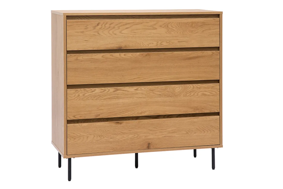 Commode finition bois clair chêne 4 tiroirs L100 cm ARAGON