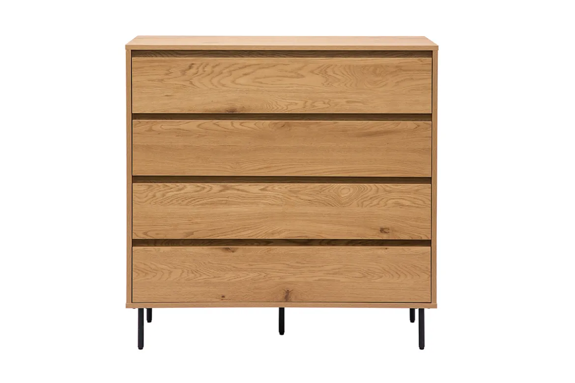 Commode finition bois clair chêne 4 tiroirs L100 cm ARAGON