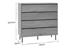 Commode finition bois clair chêne 4 tiroirs L100 cm ARAGON