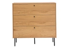 Commode finition bois clair chêne et pieds métal noir 3 tiroirs L100 cm PERNELLE
