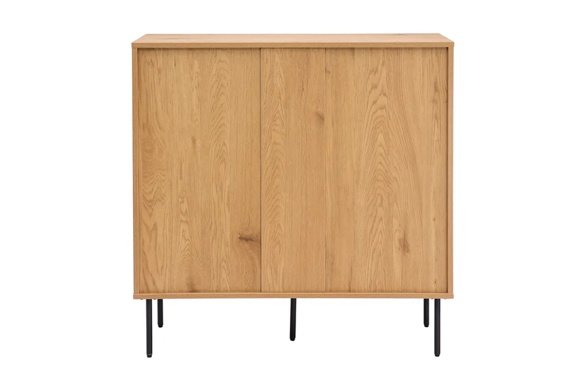 Commode finition bois clair chêne et pieds métal noir 3 tiroirs L100 cm PERNELLE
