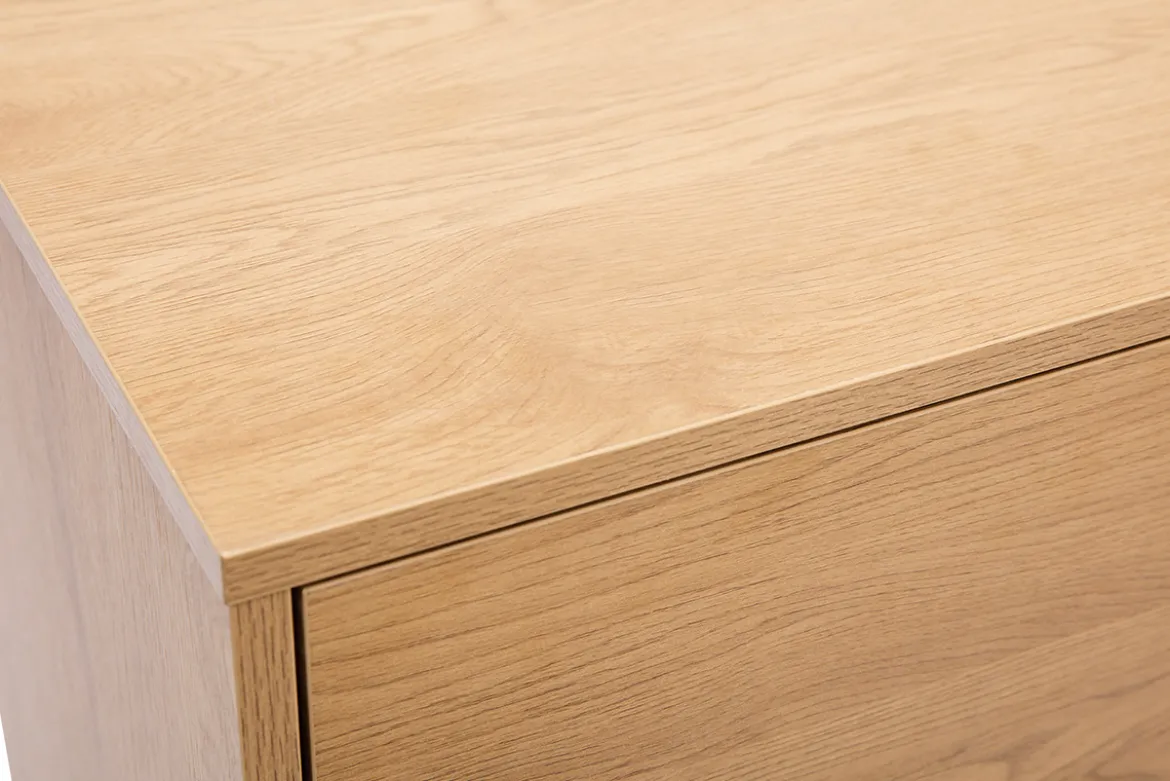 Commode finition bois clair chêne et pieds métal noir 3 tiroirs L100 cm PERNELLE