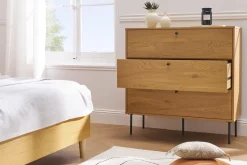 Commode finition bois clair chêne et pieds métal noir 3 tiroirs L100 cm PERNELLE