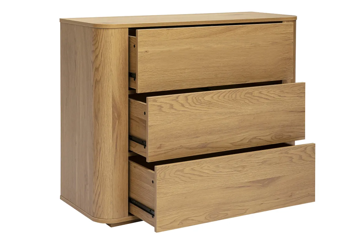 Commode finition bois clair chêne 3 tiroirs L100 cm NEGAN