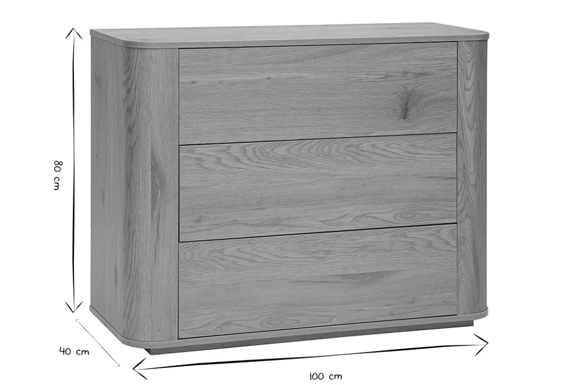 Commode finition bois clair chêne 3 tiroirs L100 cm NEGAN
