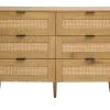 Commode finition bois clair, cannage en rotin et métal noir 6 tiroirs L120 cm MANILLE