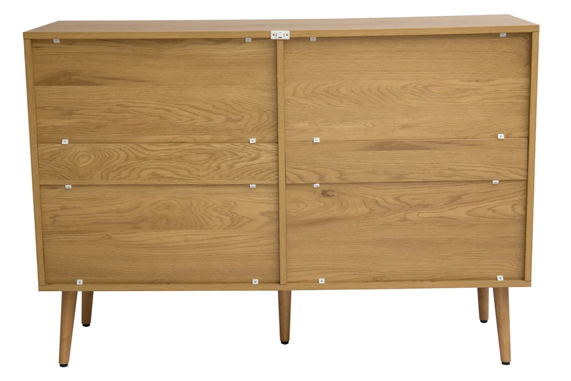 Commode finition bois clair, cannage en rotin et métal noir 6 tiroirs L120 cm MANILLE