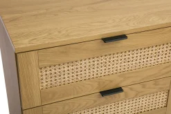 Commode finition bois clair, cannage en rotin et métal noir 6 tiroirs L120 cm MANILLE