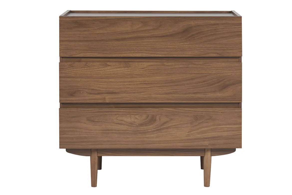 Commode finition bois foncé noyer 3 tiroirs L80 cm SANAA