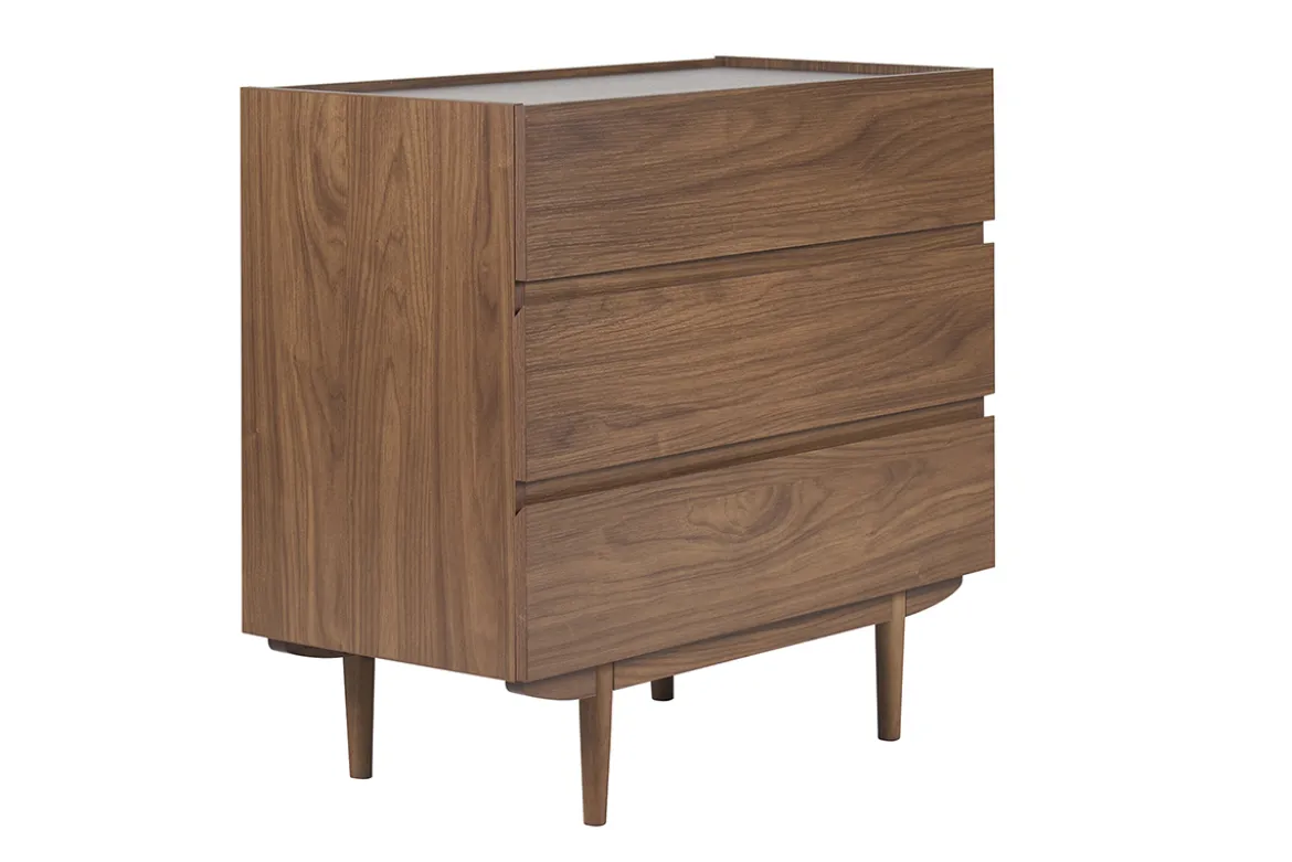 Commode finition bois foncé noyer 3 tiroirs L80 cm SANAA