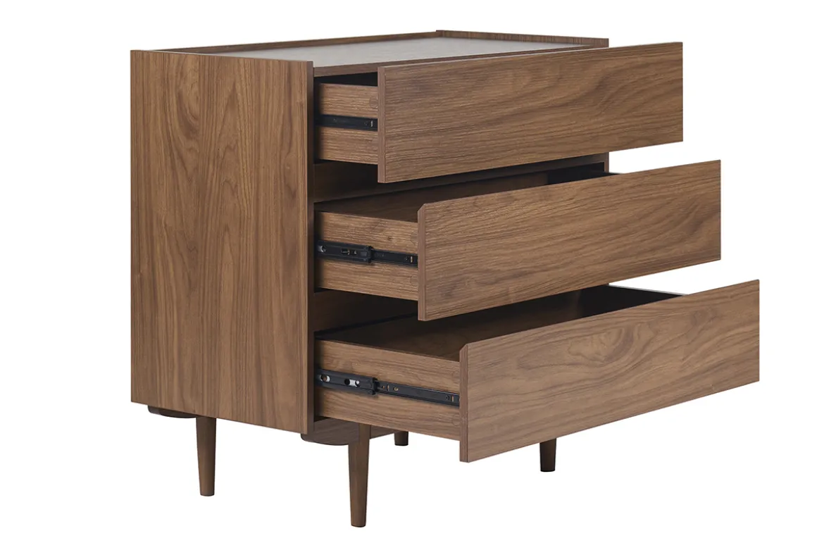 Commode finition bois foncé noyer 3 tiroirs L80 cm SANAA