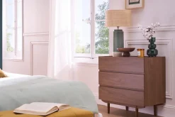 Commode finition bois foncé noyer 3 tiroirs L80 cm SANAA