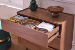 Commode finition bois foncé noyer 3 tiroirs L80 cm SANAA