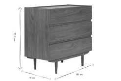 Commode finition bois foncé noyer 3 tiroirs L80 cm SANAA