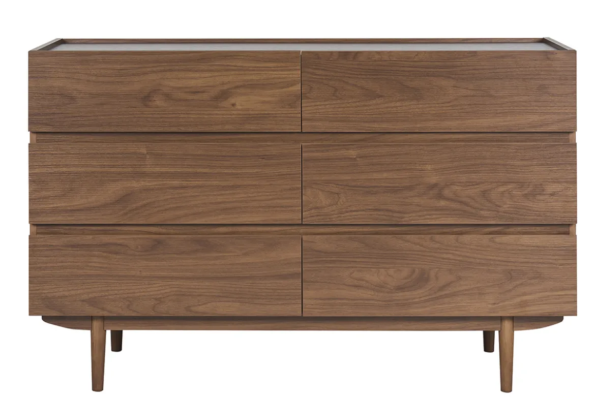 Commode finition bois foncé noyer 6 tiroirs L120 cm SANAA