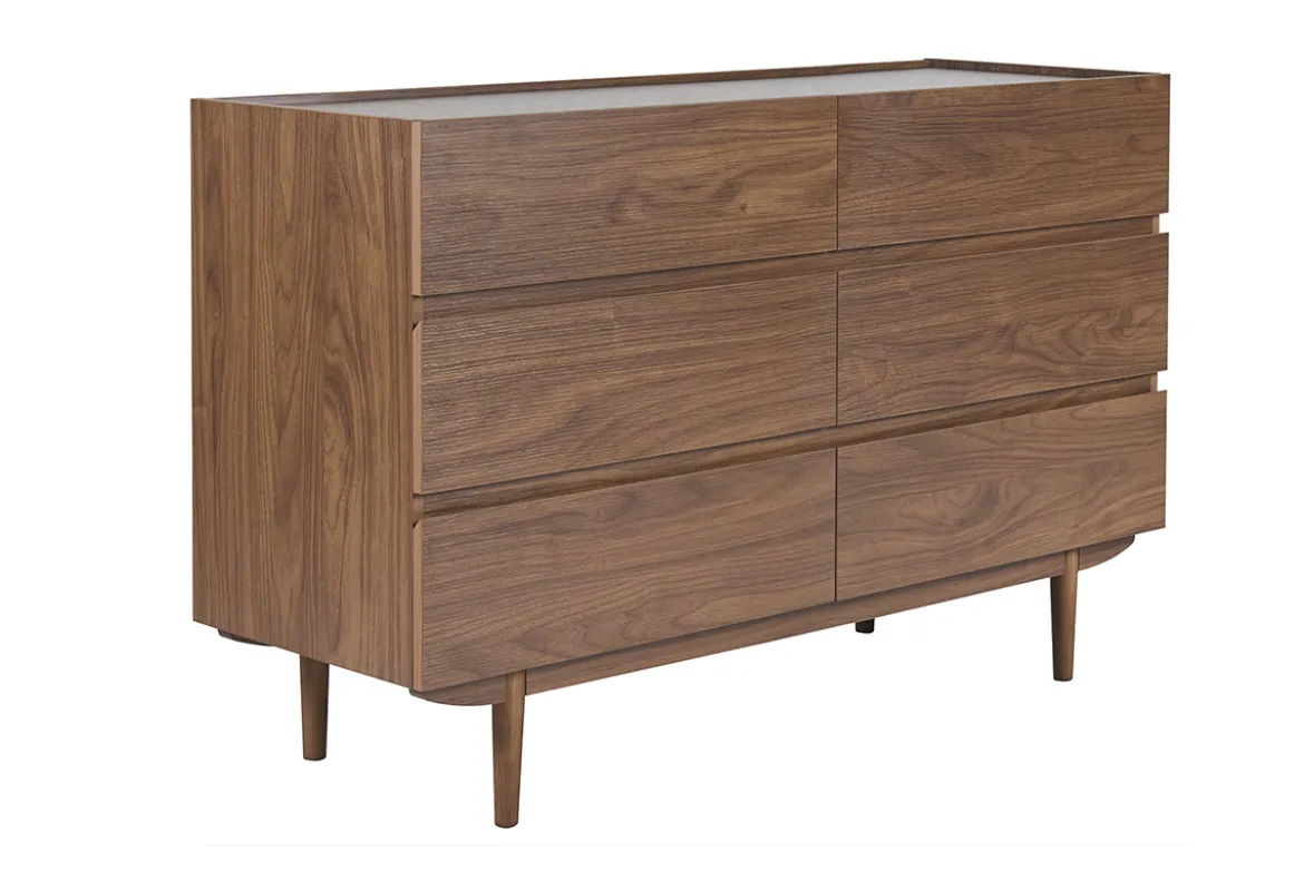 Commode finition bois foncé noyer 6 tiroirs L120 cm SANAA