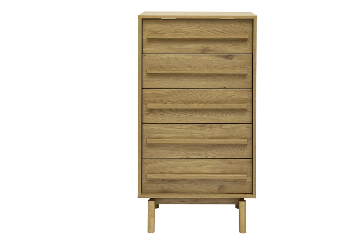 Commode haute finition bois chêne 5 tiroirs L60 cm YSEULT