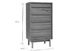 Commode haute finition bois chêne 5 tiroirs L60 cm YSEULT